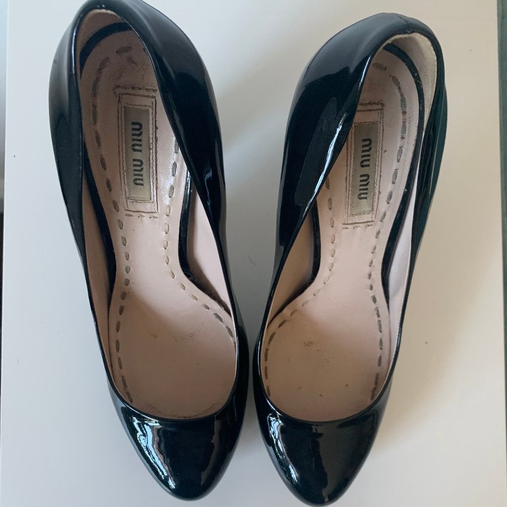 Miu Miu Black Patent Leather Pumps, Sz 37.5
